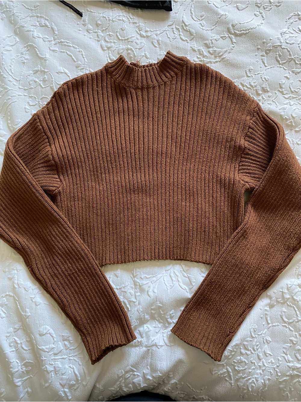 Ardene Cropped Ribbed Turtleneck Sweater - Brown